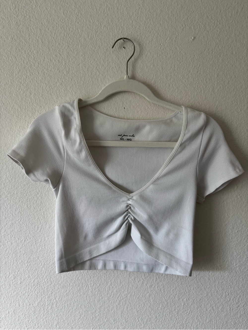 Urban Outfitters White Ruched V-Neck Crop Top